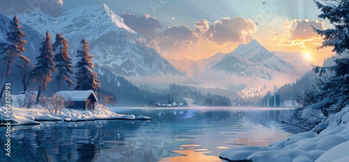 Snowy Mountain Sunset