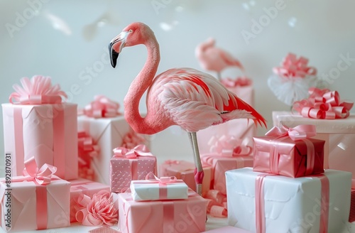 Pink Flamingo and Gift Boxes