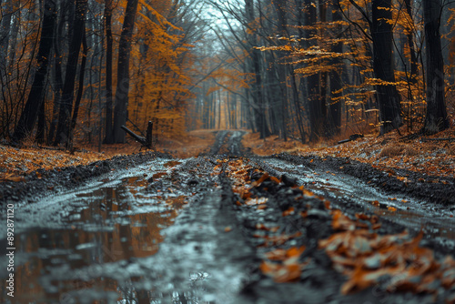 Muddy Forest Path in Autumn