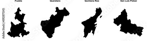 Puebla, Queretaro, Quintana Roo, San Luis Potosi outline maps