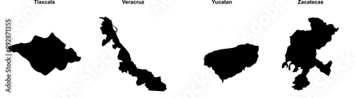 Tlaxcala, Veracruz, Yucatan, Zacatecas outline maps