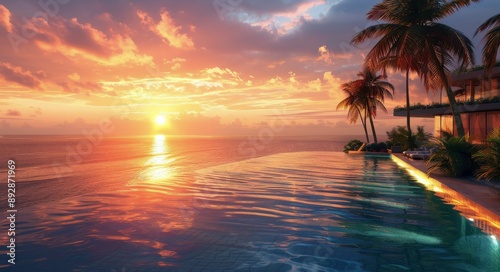 Modern Villa With Infinity Pool at Sunset