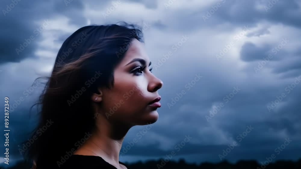 Moody and Dramatic Dark storm clouds roll in and the sky transforms into a moody and intense display of moving shadows and bursts of light creating a dynamic and captivating