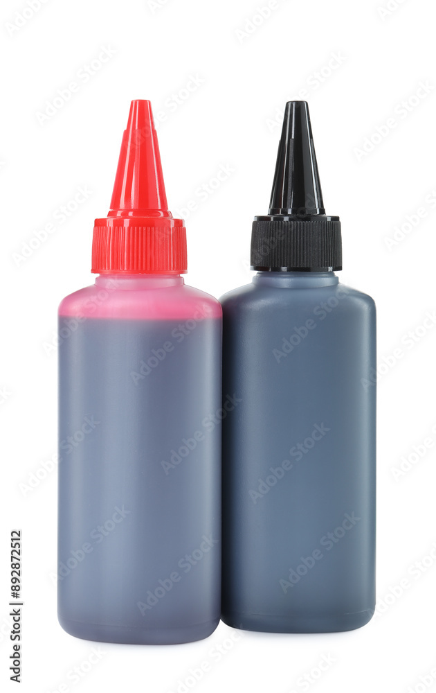 Bottles of different printer ink isolated on white Bottles of different printer ink isolated on white