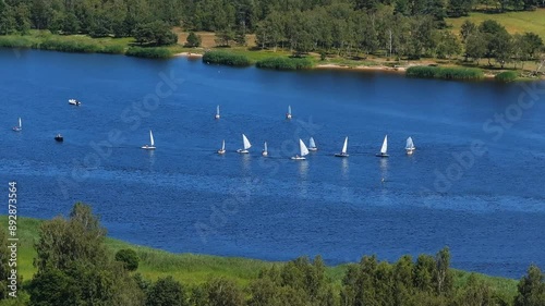 Sailing boats on the Lielupe River in Jurmala, Latvia photo