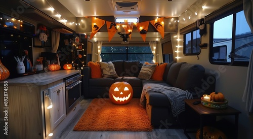 Cozy Camper Van Decorated For Halloween