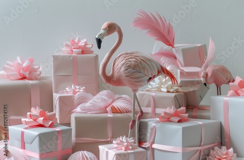 Pink Flamingo and Gift Boxes