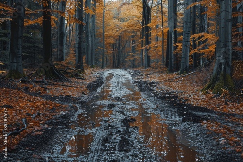 Muddy Forest Path in Autumn