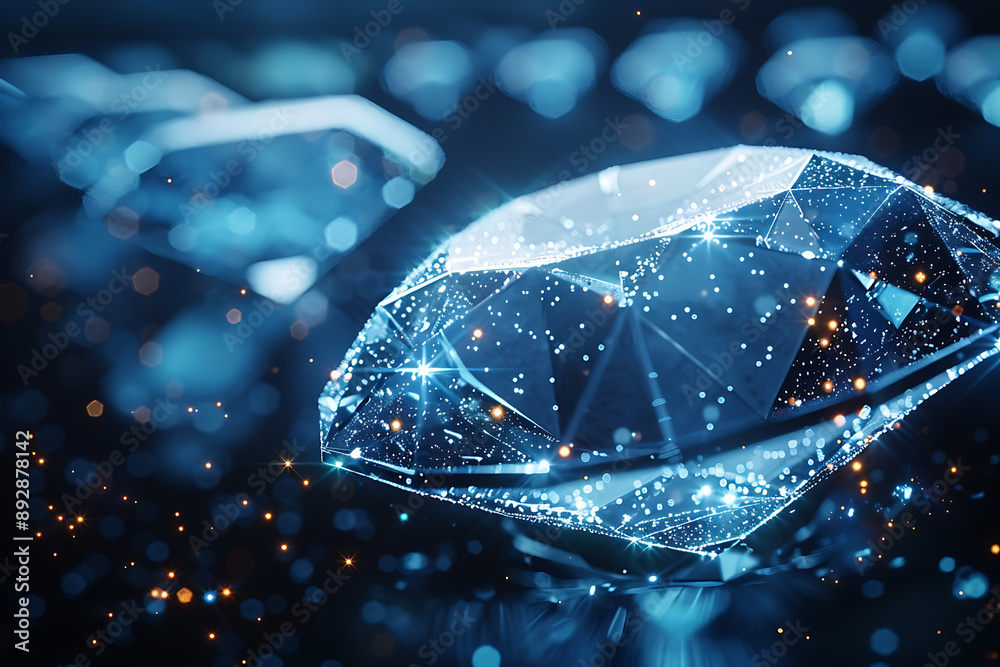 Shimmering diamonds displayed on a dark blue background, highlighting their brilliance and elegance Shimmering diamonds displayed on a dark blue background, highlighting their brilliance and elegance