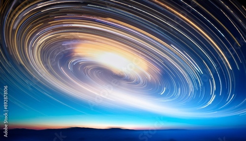 abstract blur of light trals star orbit on sky for background photo