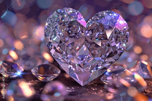 3drendered diamond heart shines amidst a magical, bokehlit backdrop photo