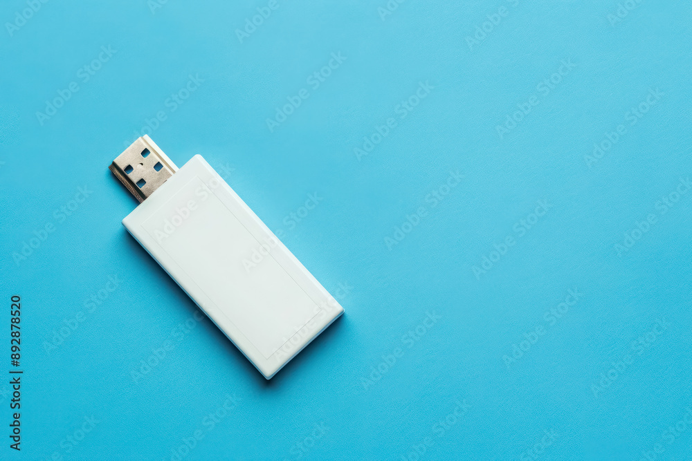 white usb flash drive on bright blue background minimalist design white usb flash drive on bright blue background minimalist design