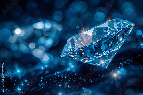 Shimmering diamonds displayed on a dark blue background, highlighting their brilliance and elegance