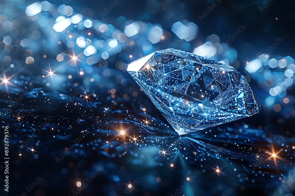 Shimmering diamonds displayed on a dark blue background, highlighting their brilliance and elegance Shimmering diamonds displayed on a dark blue background, highlighting their brilliance and elegance