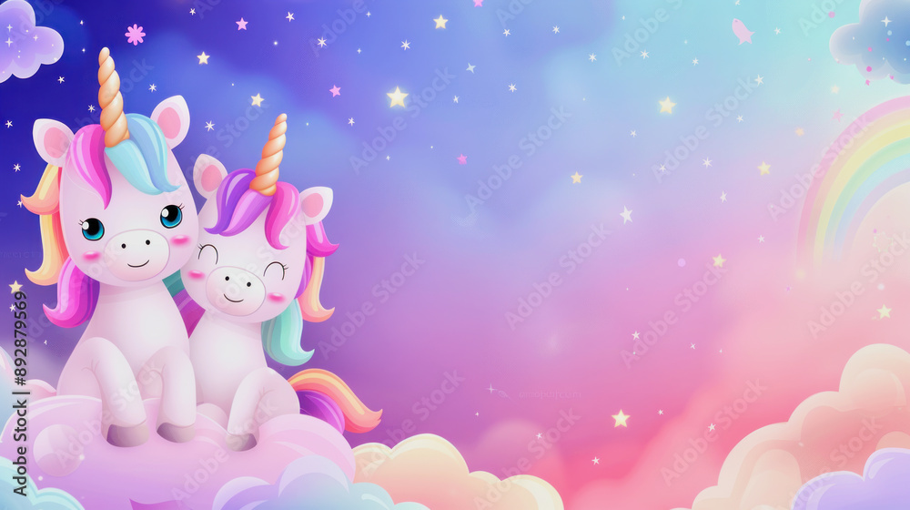 child background with two unicorns on a blue pink colored sky child background with two unicorns on a blue pink colored sky