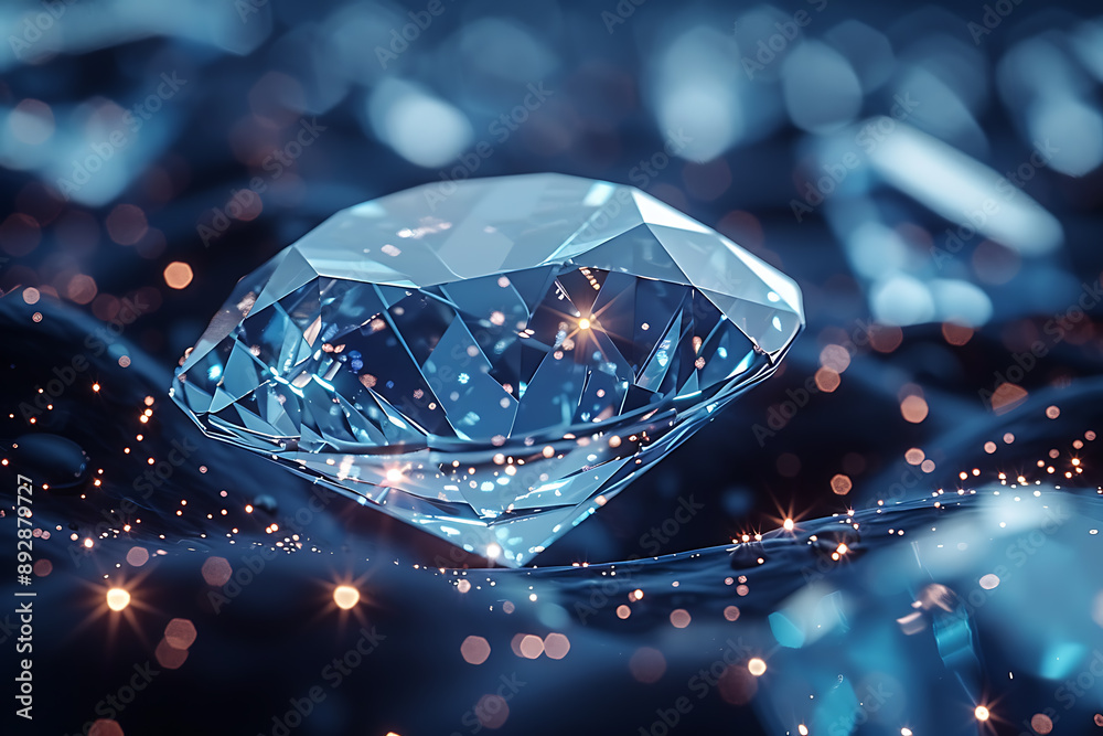 Shimmering diamonds displayed on a dark blue background, highlighting their brilliance and elegance Shimmering diamonds displayed on a dark blue background, highlighting their brilliance and elegance
