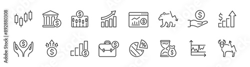 Stock market line icons set. Stock exchange, finance, bull and bear market, margin, investment. Vector