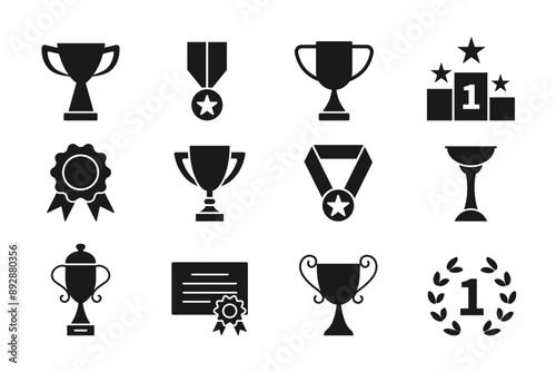 Cup and winning symbol. Medal and award silhouette. Vector