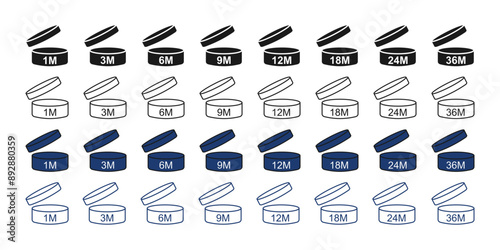 PAO icon set. Period after open symbol collection. Vector