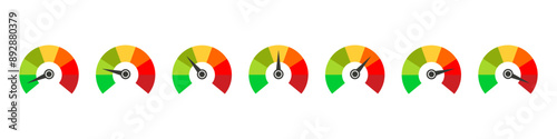 Speedometer icon set. Risk meter. Gauge meter. Vector