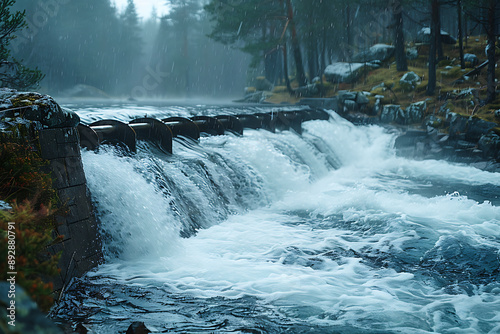 Hydropower plants utilizing flowing water to generate renewable electricity, reducing carbon emissions and supporting sustainable energy