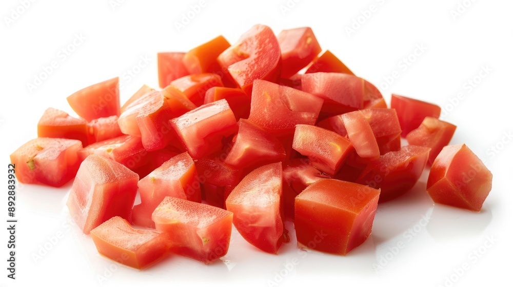 Diced Tomatoes. Sliced and Diced Fresh Red Tomatoes on a White Background Diced Tomatoes. Sliced and Diced Fresh Red Tomatoes on a White Background