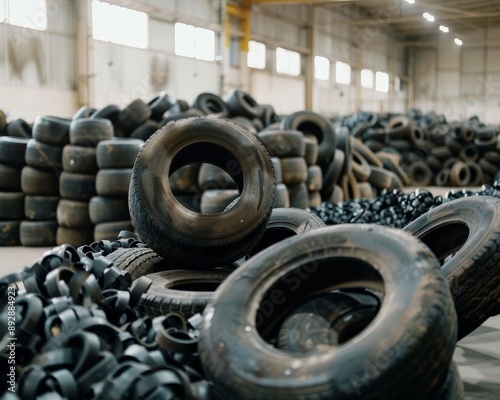 Industrial waste management car tires recycling in factory storage for synthetic rubber production