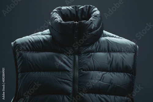 A person wearing a black down jacket with a hood, suitable for winter or outdoor activities © Fotograf