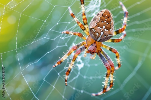 Orb Weaver Spider in Backyard Nature: Close-up of Arachnid in Spider's Web