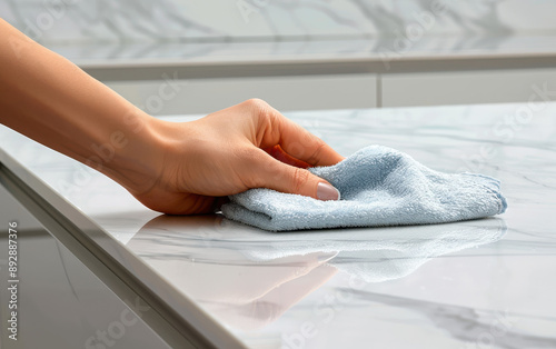Person Cleaning a Surface with a Cloth