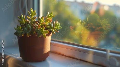 Wallpaper Mural Potted crassula on the windowsill Torontodigital.ca