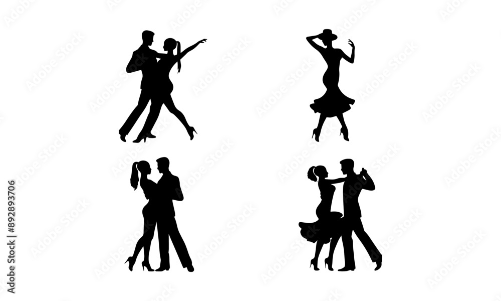 Salsa Dancing silhouettes set isolated on white background, Salsa Dancing in different poses Silhouettes set in black and white, Salsa Dancing vector set Salsa Dancing silhouettes set isolated on white background, Salsa Dancing in different poses Silhouettes set in black and white, Salsa Dancing vector set