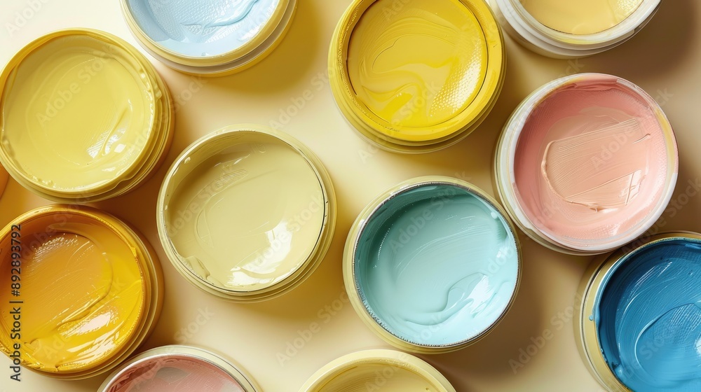 Pale yellow acrylic paint in container Pale yellow acrylic paint in container