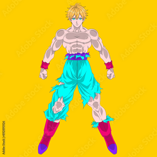 This artwork presents a detailed vector illustration of a muscular youth, capturing every contour and curve of his figure with anatomical precision.