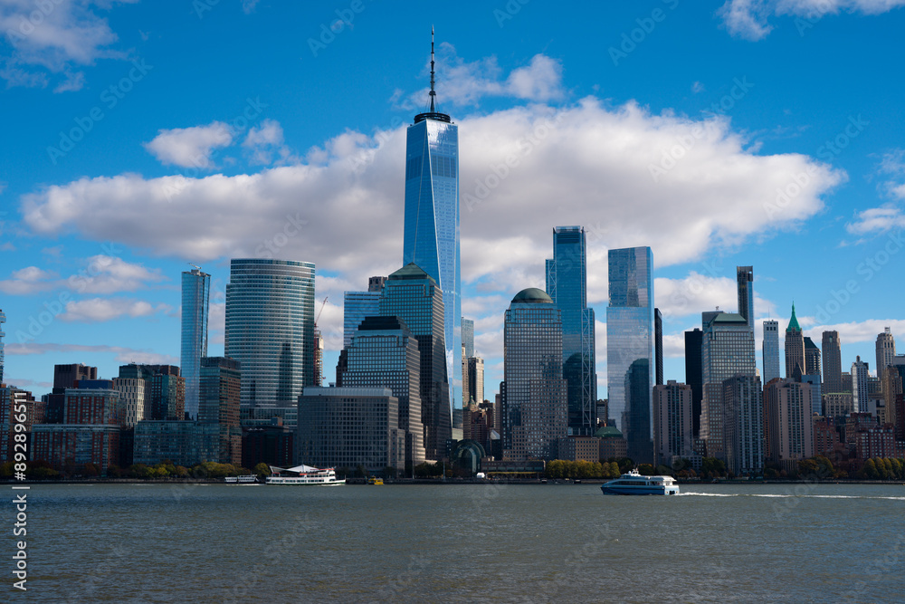 Obraz premium NYC, NY. New York City Skyline with Urban Skyscrapers USA. New York City skyline, cityscape of Manhattan in USA. Panoramic view on Manhattan.