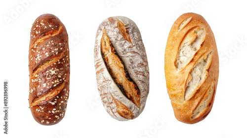 Baguette, Sourdough, And Whole Wheat Bread For Bakery Advertising isolated on transparent background. Generative ai