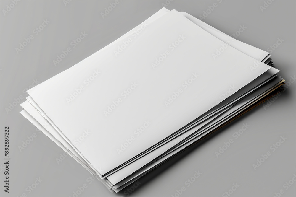 White blank sheets of a4 paper size or documents mockup on a gray background, paper sheet mockup - Generative AI White blank sheets of a4 paper size or documents mockup on a gray background, paper sheet mockup - Generative AI