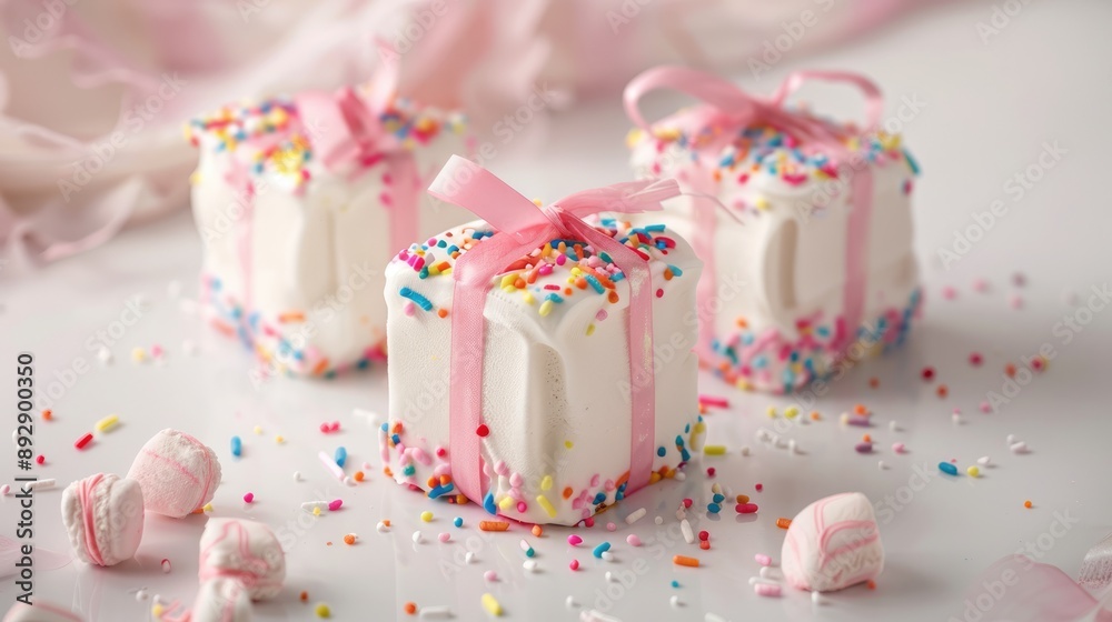 Homemade marshmallow gift on white backdrop Homemade marshmallow gift on white backdrop