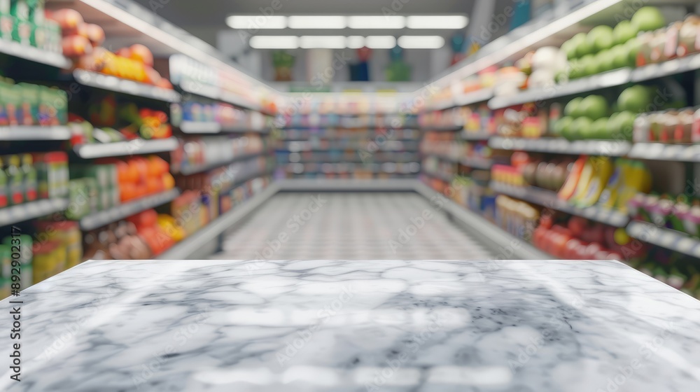 Fototapeta premium Marble Table in Blurred Supermarket