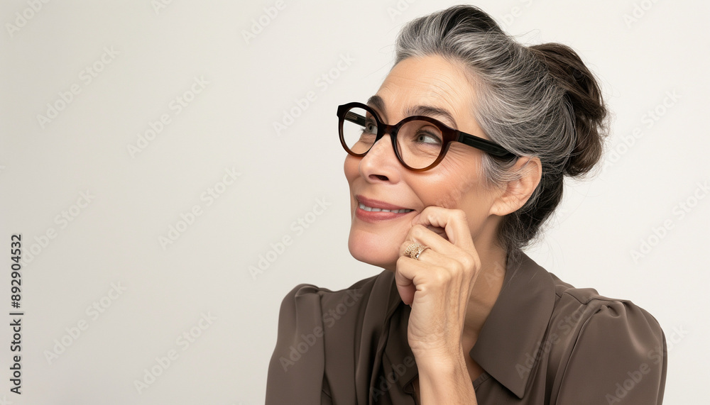 Mulher de Meia-Idade com Traços Brasileiros em Fundo Branco, Corpo Inteiro, Usando Roupas Elegantes e Óculos, Sorriso Leve, Mão no Queixo, Luz Natural, Fotorrealismo IA Generativa Mulher de Meia-Idade com Traços Brasileiros em Fundo Branco, Corpo Inteiro, Usando Roupas Elegantes e Óculos, Sorriso Leve, Mão no Queixo, Luz Natural, Fotorrealismo IA Generativa