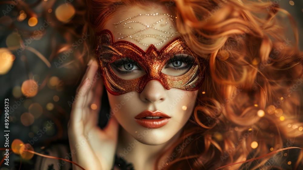 Photo beautiful redhair woman with mask Photo beautiful redhair woman with mask