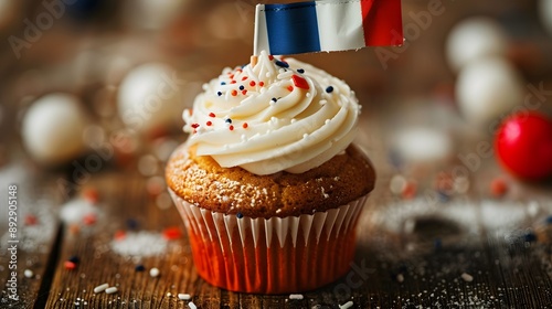 Cupcake decorated with the flag of France, photo