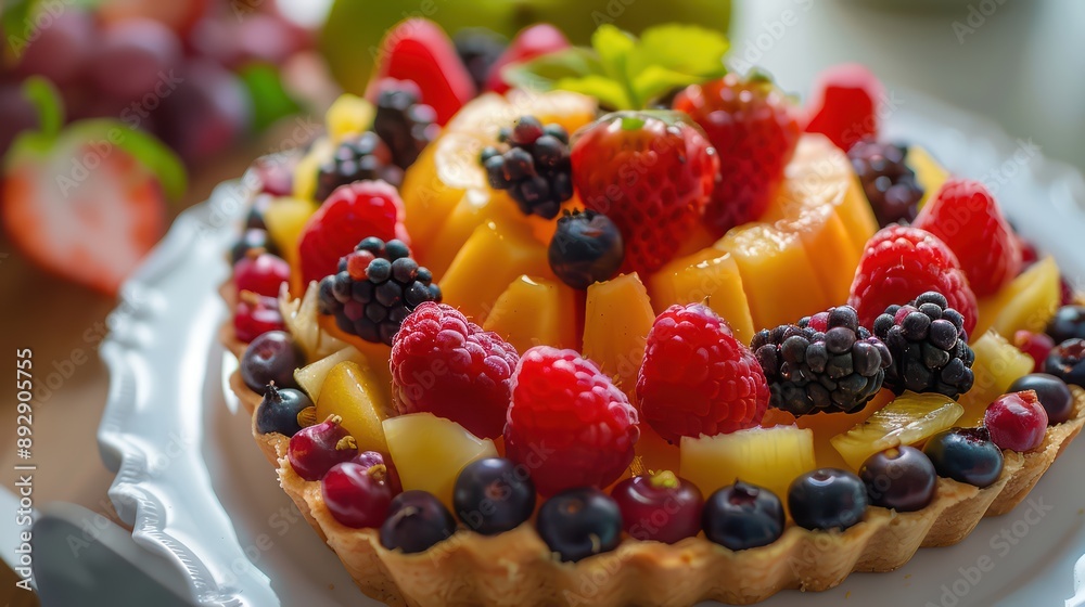 A creative image of a heart-shaped fruit tart A creative image of a heart-shaped fruit tart
