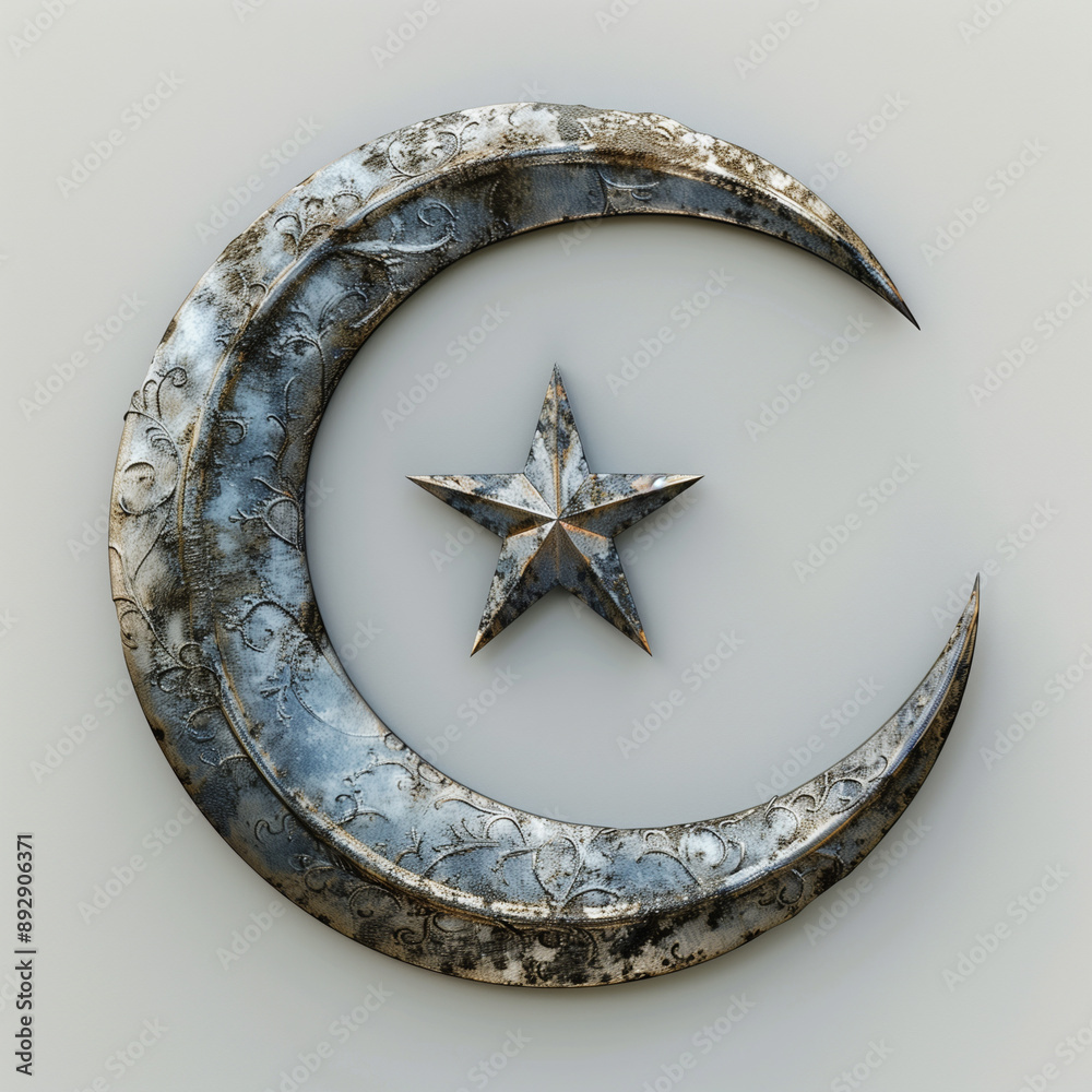 3d crescent moon with a star , white backgound 3d crescent moon with a star , white backgound