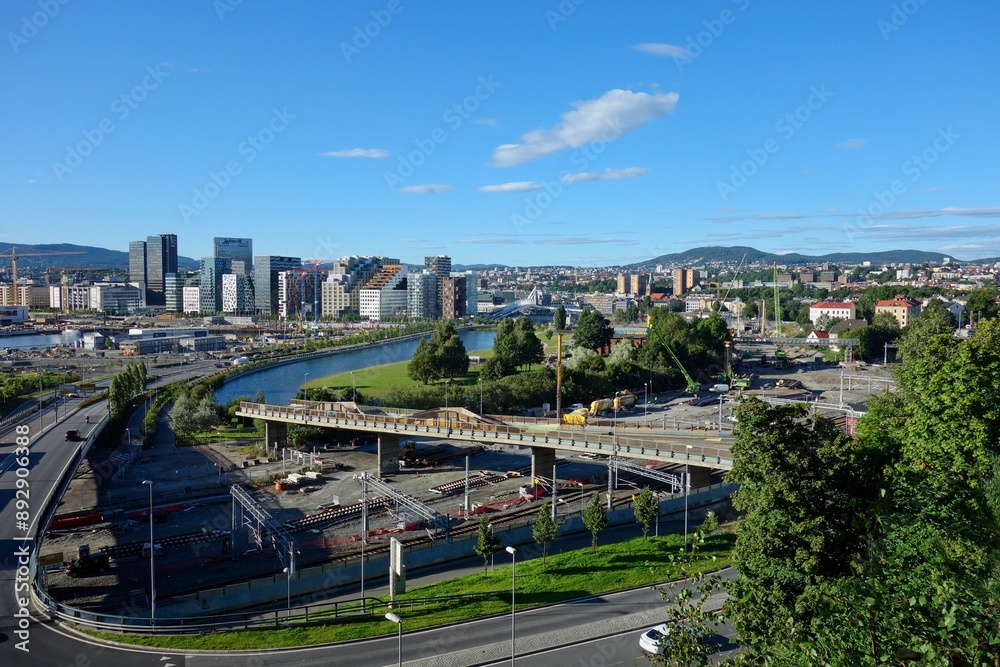 Fototapeta premium Exploring the Noslo, norway, europe, city, skyline, view, cityscape, building, urban, buildings, downtown, travel, tourismorweigan capital of Oslo