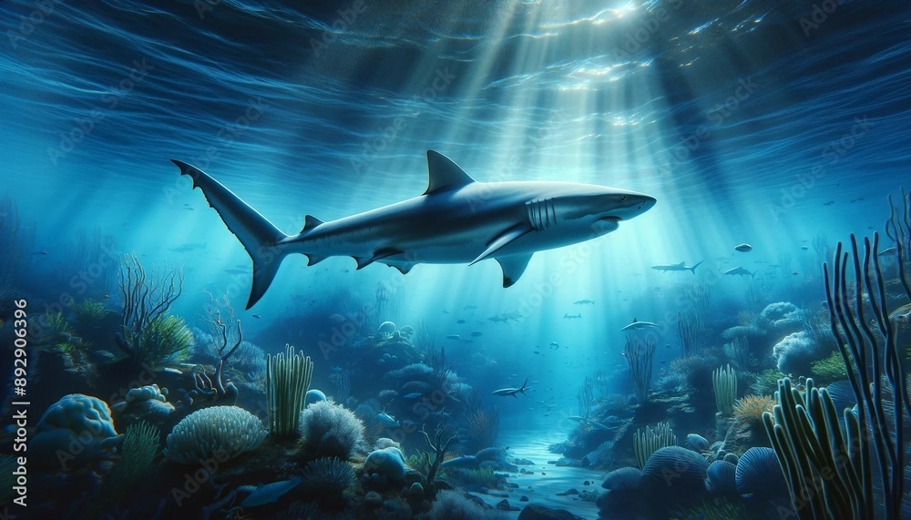 Obraz premium Shark Underwater in Sea