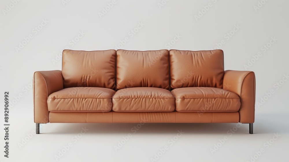 Three-seater leather sofa on white backdrop Three-seater leather sofa on white backdrop