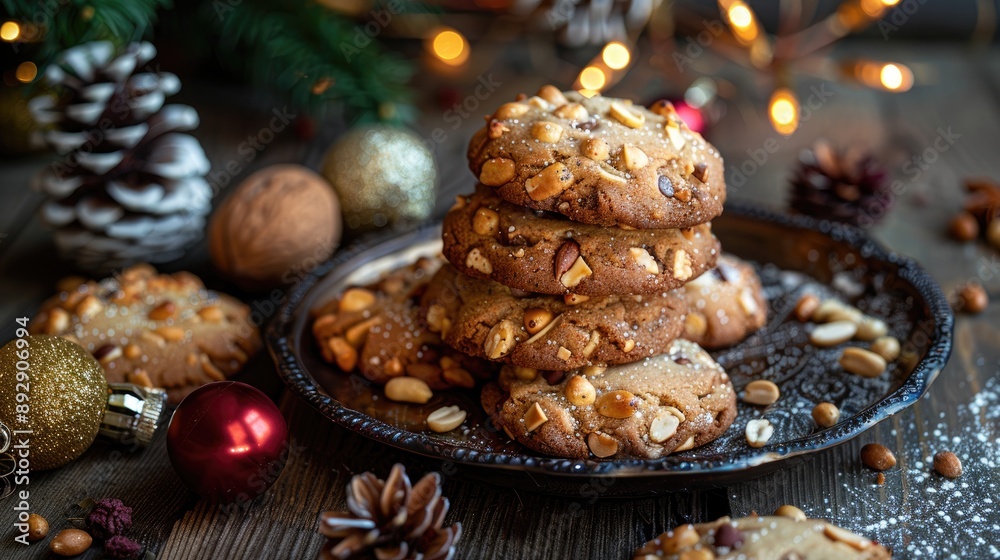 Christmas Peanut Cookies with New Year s decorations offer copy space Christmas Peanut Cookies with New Year s decorations offer copy space