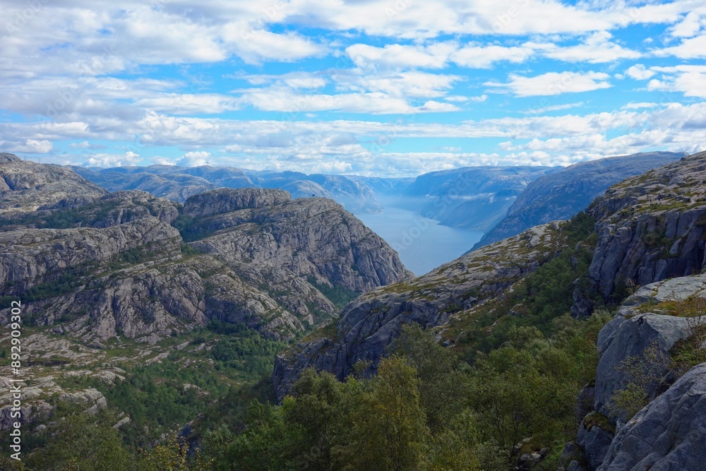 Hiking to Pulpit Rock, a location with views over the Lysefjord, involves a 4-5 hour hike with stunning views of the fjord Hiking to Pulpit Rock, a location with views over the Lysefjord, involves a 4-5 hour hike with stunning views of the fjord