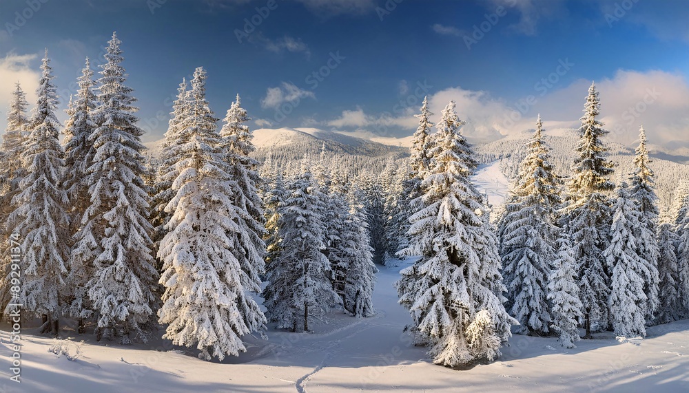 winter atmosphere with trees covered with layers of ice and snow. generative ai winter atmosphere with trees covered with layers of ice and snow. generative ai